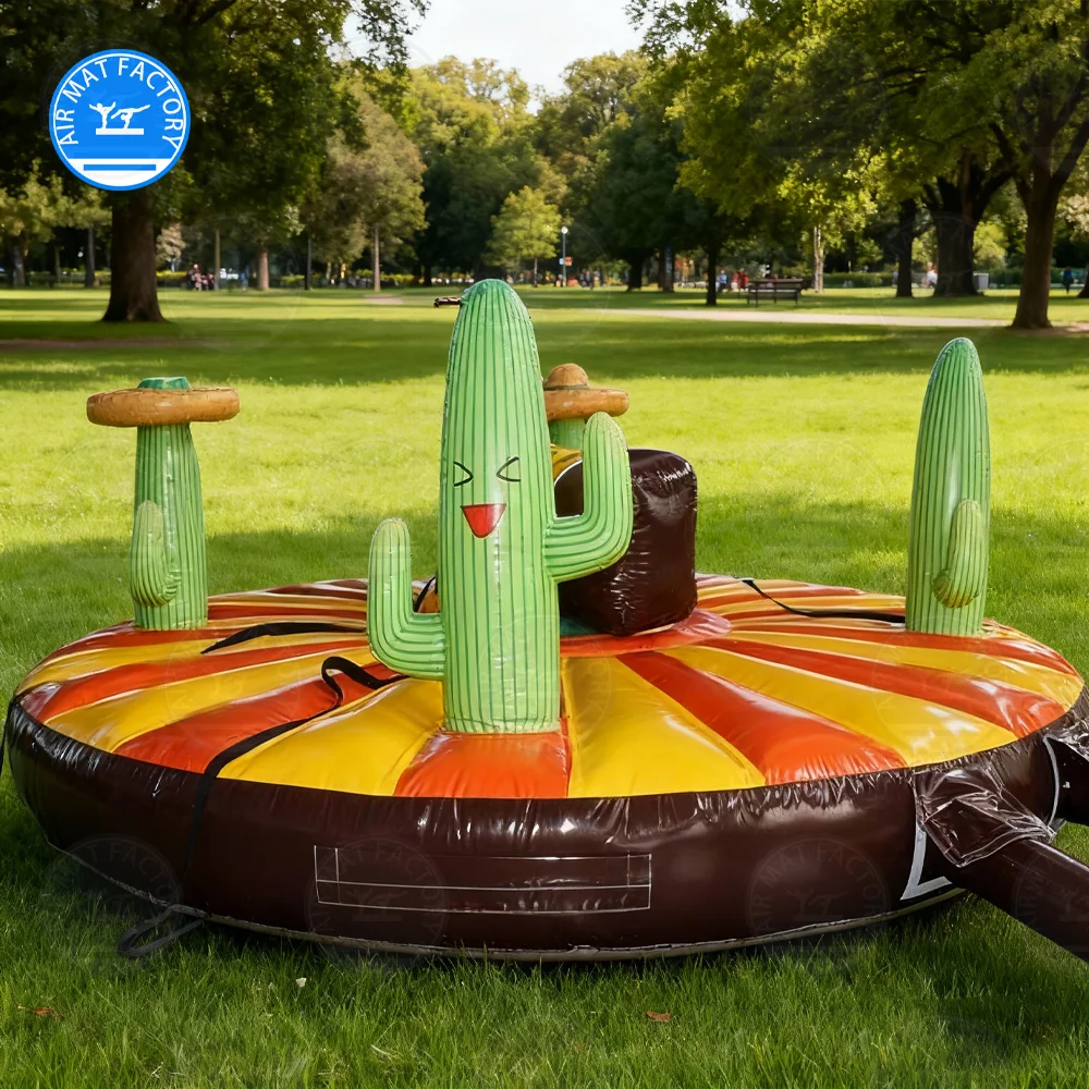 

Inflatable Mechanical Bull Ride with Cactus Decor Fiesta Theme Carnival Game Amusement Park Attraction for Events & Parties