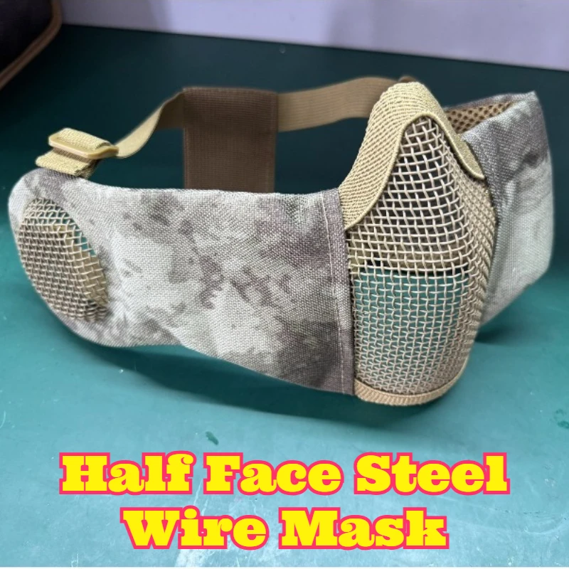 スチールワイヤーメッシュ製マスク、半面保護カバー、屋外でのフィールドゲーム、csアクティビティ、戦術的な迷彩訓練用、顔面保護具。