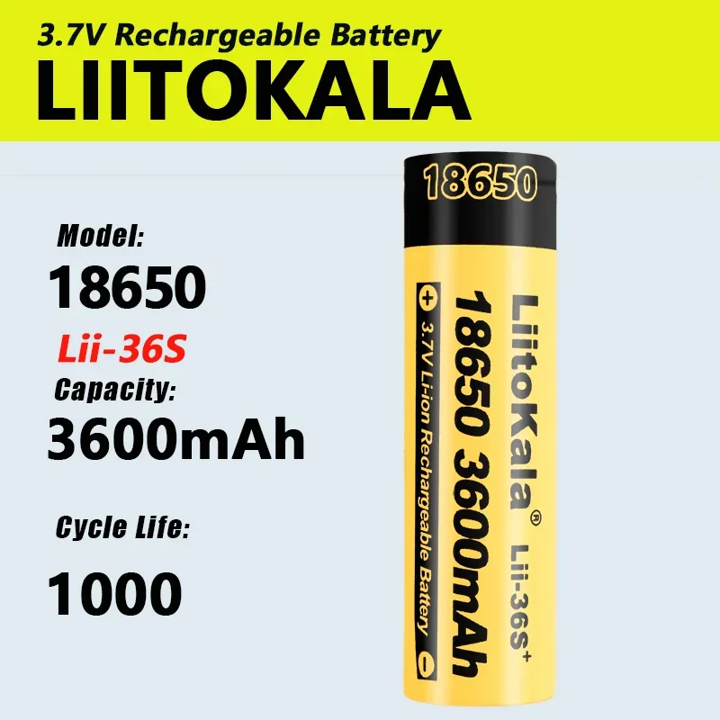 1-40pcs LiitoKala Lii-36S 18650 Battery 3600mah Capacity CDR 10A Max 20A 3.7V Rechargeable Li-ion battery For Flashlight