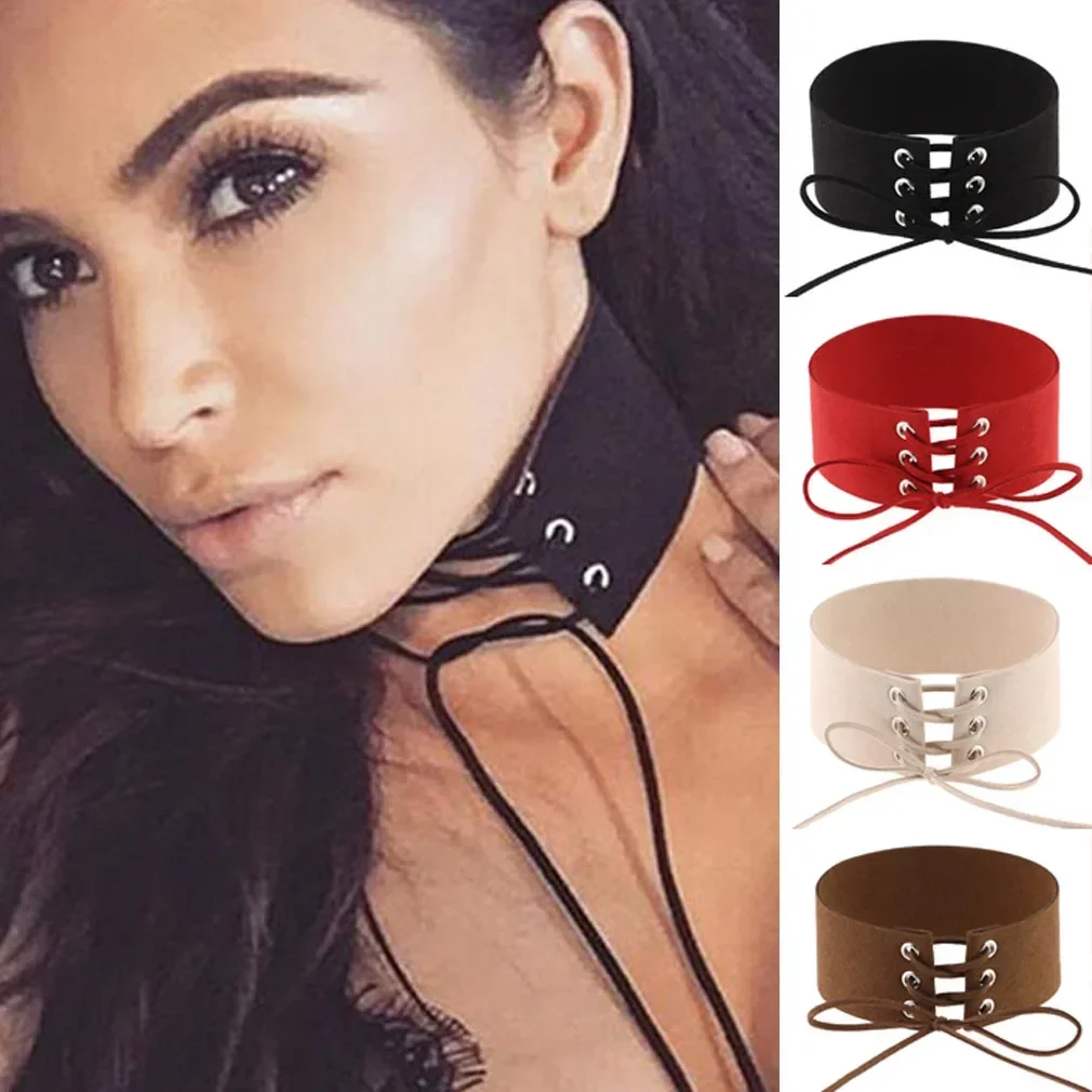 Punk Gothic Simple Retro Personality Sexy Adjustable Multicolored Flannel Stainless steel Short collarbone chain