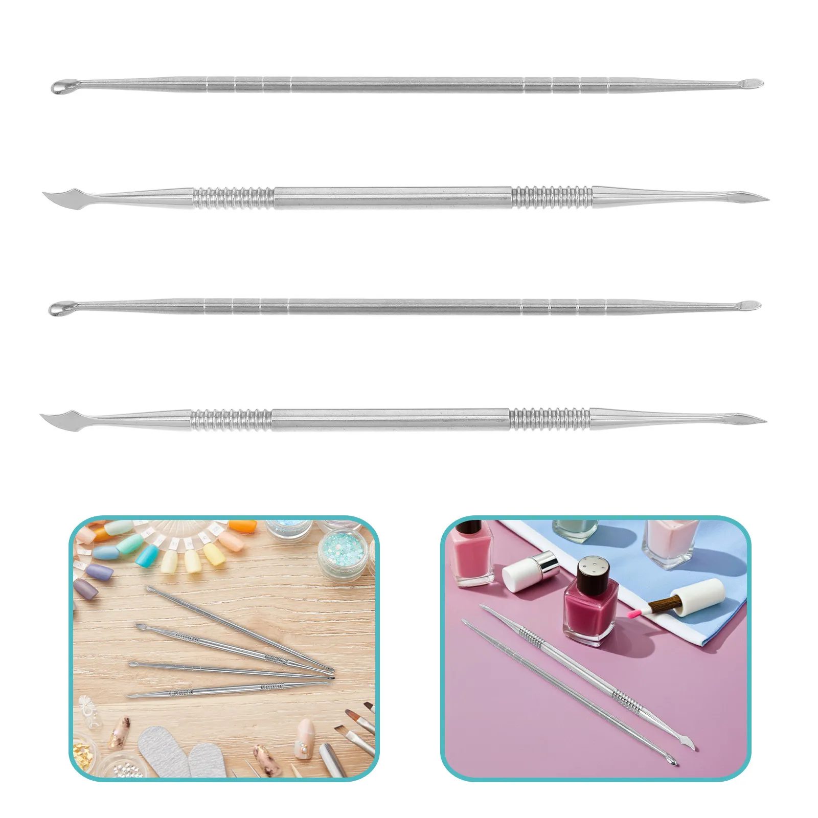 4Pcs Metal Dual-Tip Nail Sculpting Tool Set for Gel Art, Carving, Dotting, Shaping & UV Modeling
