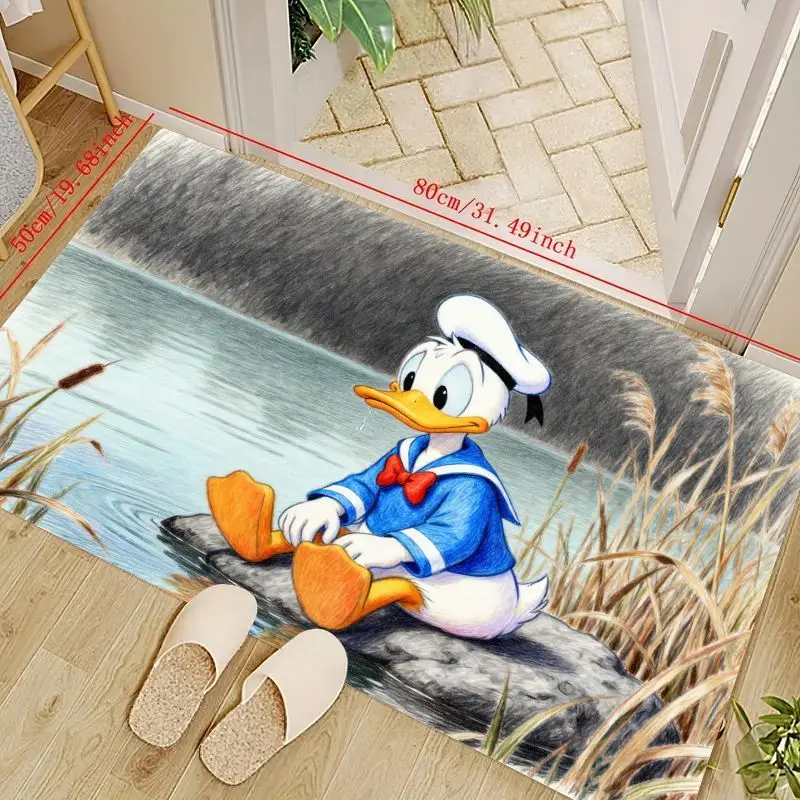 1PC Disney Donald Duck Cartoon Anime Floor Mat, Adorable Donald Duck By The Lake Design Non-Slip Absorbent Entrance Rug, Perfect