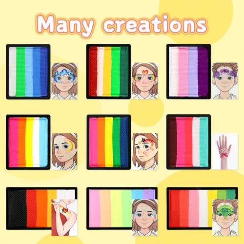 Imagen 2 del producto Depvision Kit de pintura facial profesional para niños y adultos, pintura facial, pintura corporal, paleta de pintura facial con pastel dividido con gel brillante