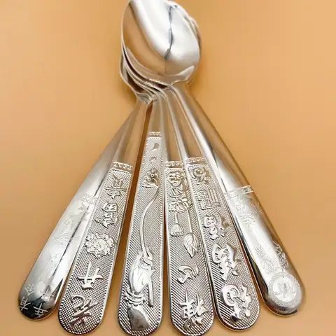 S999 Pure Silver Spoon 2026 New S999 Pure Silver 99.9% Spoon, Edible Silver Household Tableware, Solid Soup Spoon Handmade, Home Gift Giving