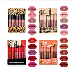 TEAYASON 5Pcs/Set Kit Cosmetic Waterproof Lipstick Sexy Vampire Lip Stick Nude Matte Velvet Lipsticks Lips Makeup Labiales Box