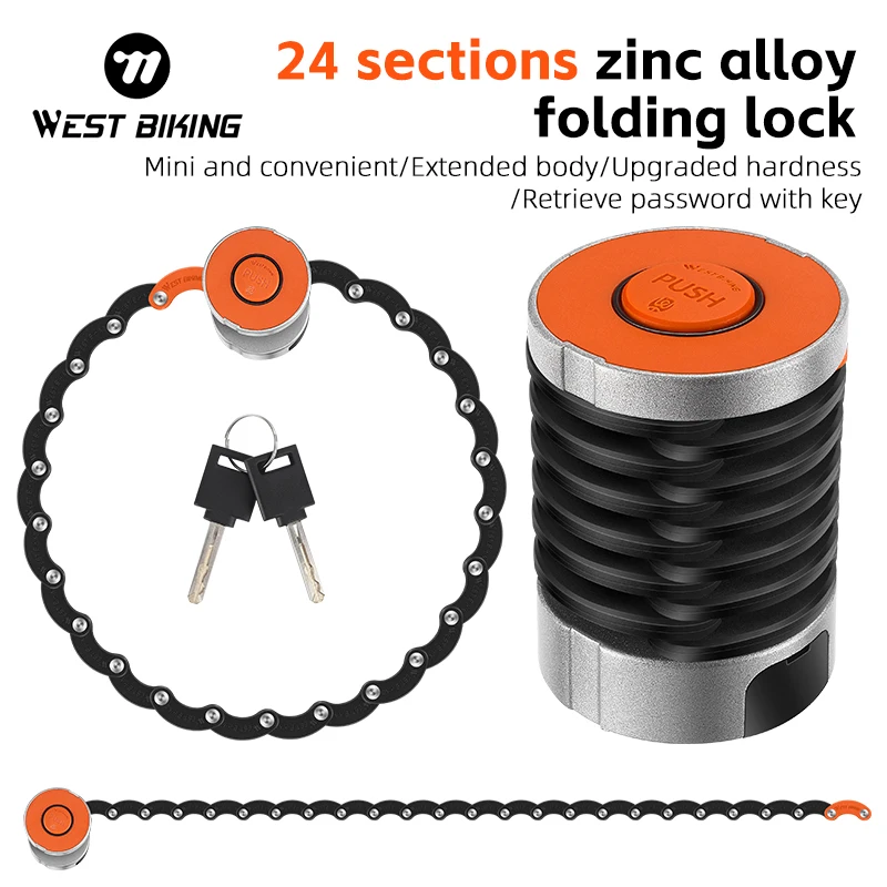 WEST BIKING Bike Foldable Lock Anti-theft Electric E-Bike Chain Cable Padlock Bike Motorcycle Safety Locks Cycling Accessories