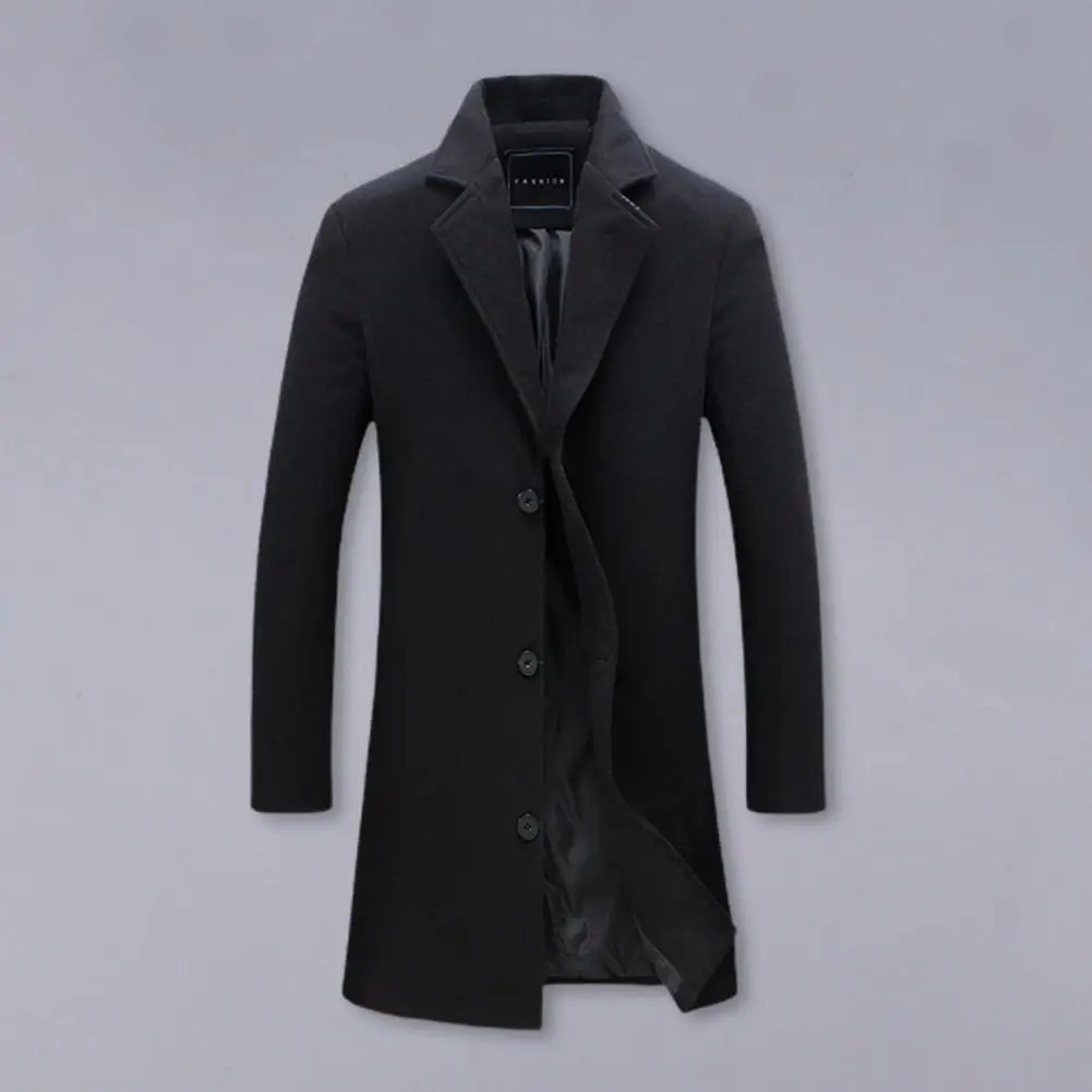 

Men Coat Men's Woolen Coat with Formal Suit Collar Lapel Design Solid Color Mid-length Jacket for Office Business Outwear High