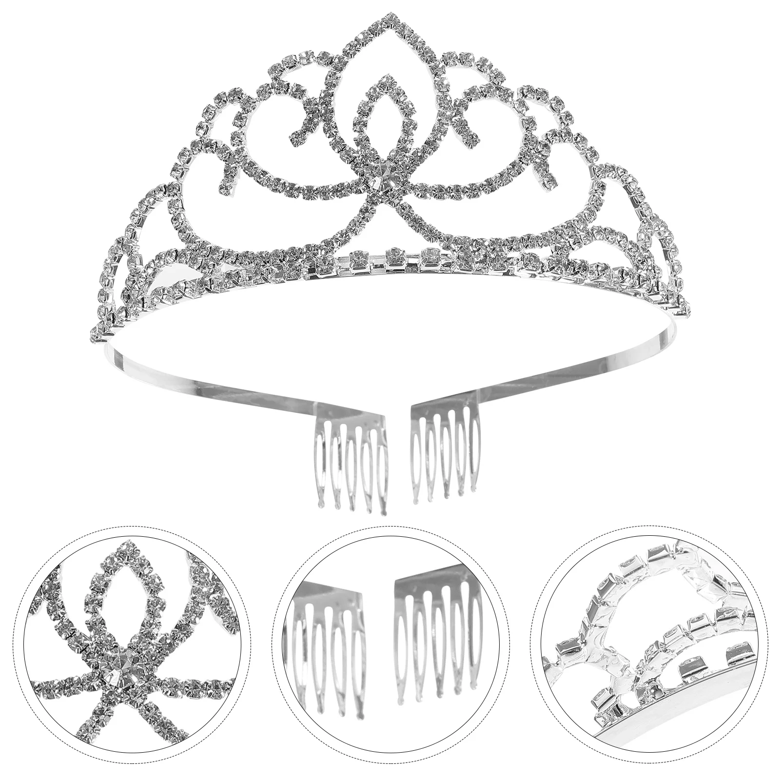 

Rhinestone Crown Hair Accessory Tiara Women Wedding Bridal Party Elegant Exquisite Design Lightweight Portable Bright Color Side