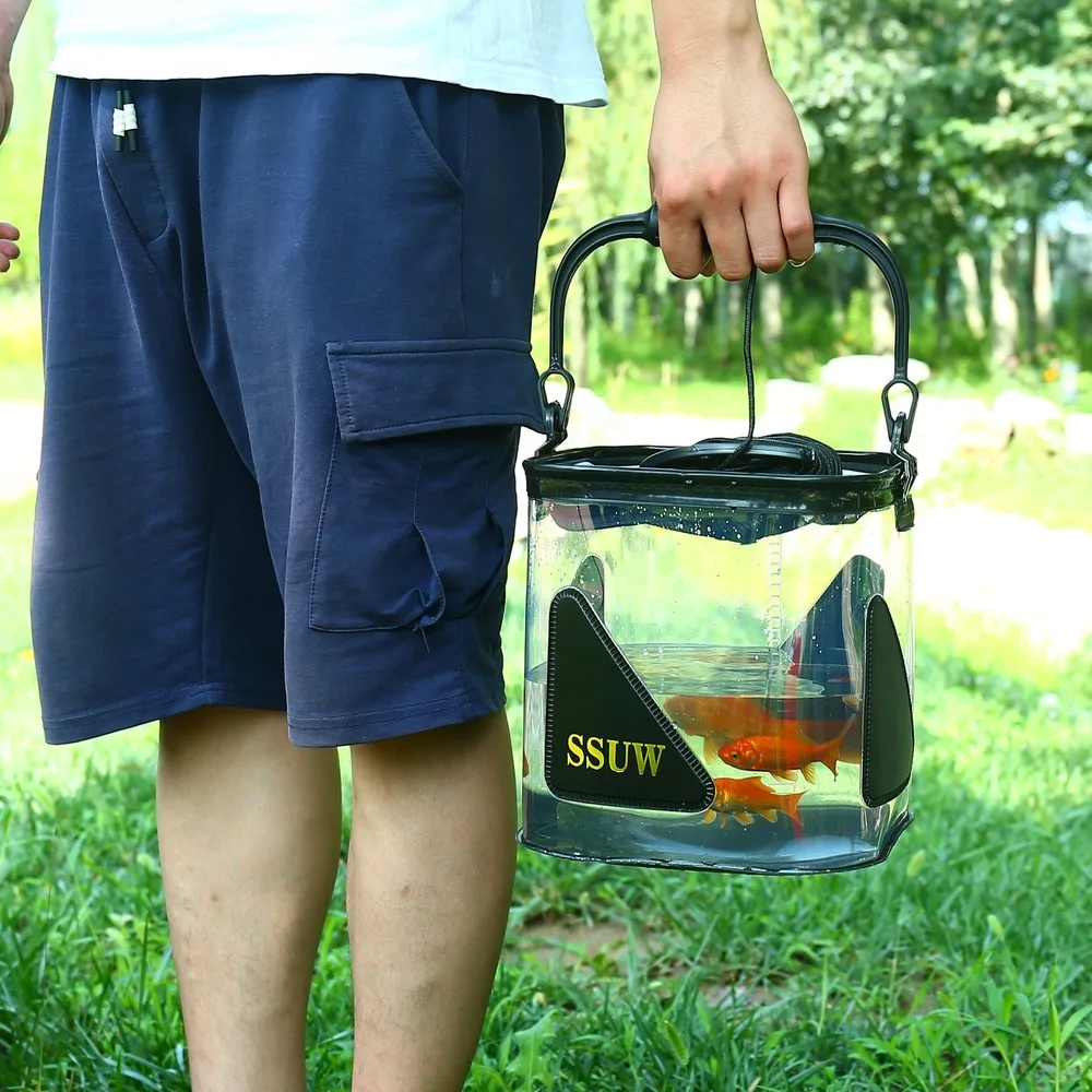 7/10/12L Waterproof Water Bag Fishing Foldable Transparent Bucket Portable Bucket Water Storage Bag, Fishing Equipment