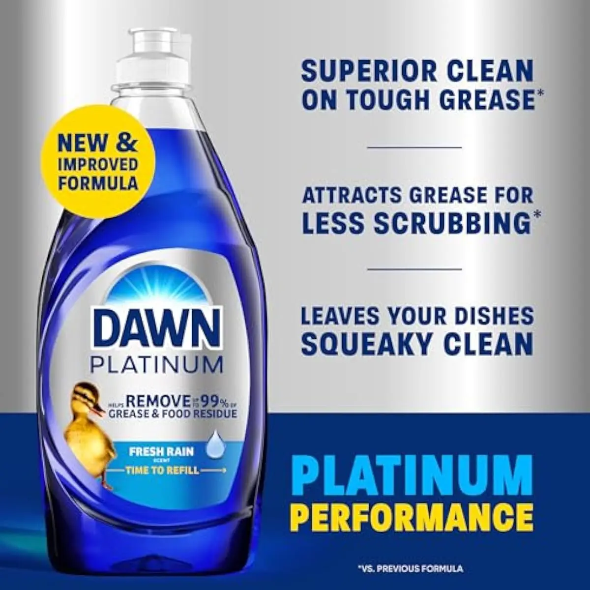Platinum Dish Soap, Fresh Rain Scent Liquid Dishwashing Detergent, Powerful Dish Soap for Tough Grease Removal, 13 oz