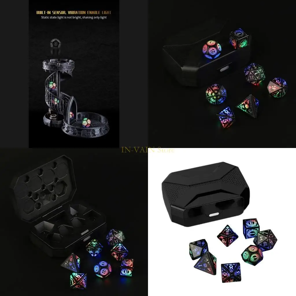 

M5TC 7 Pcs Glowing LED Dices Role Playing Game Polyhedral Dices LED Electronic Dices