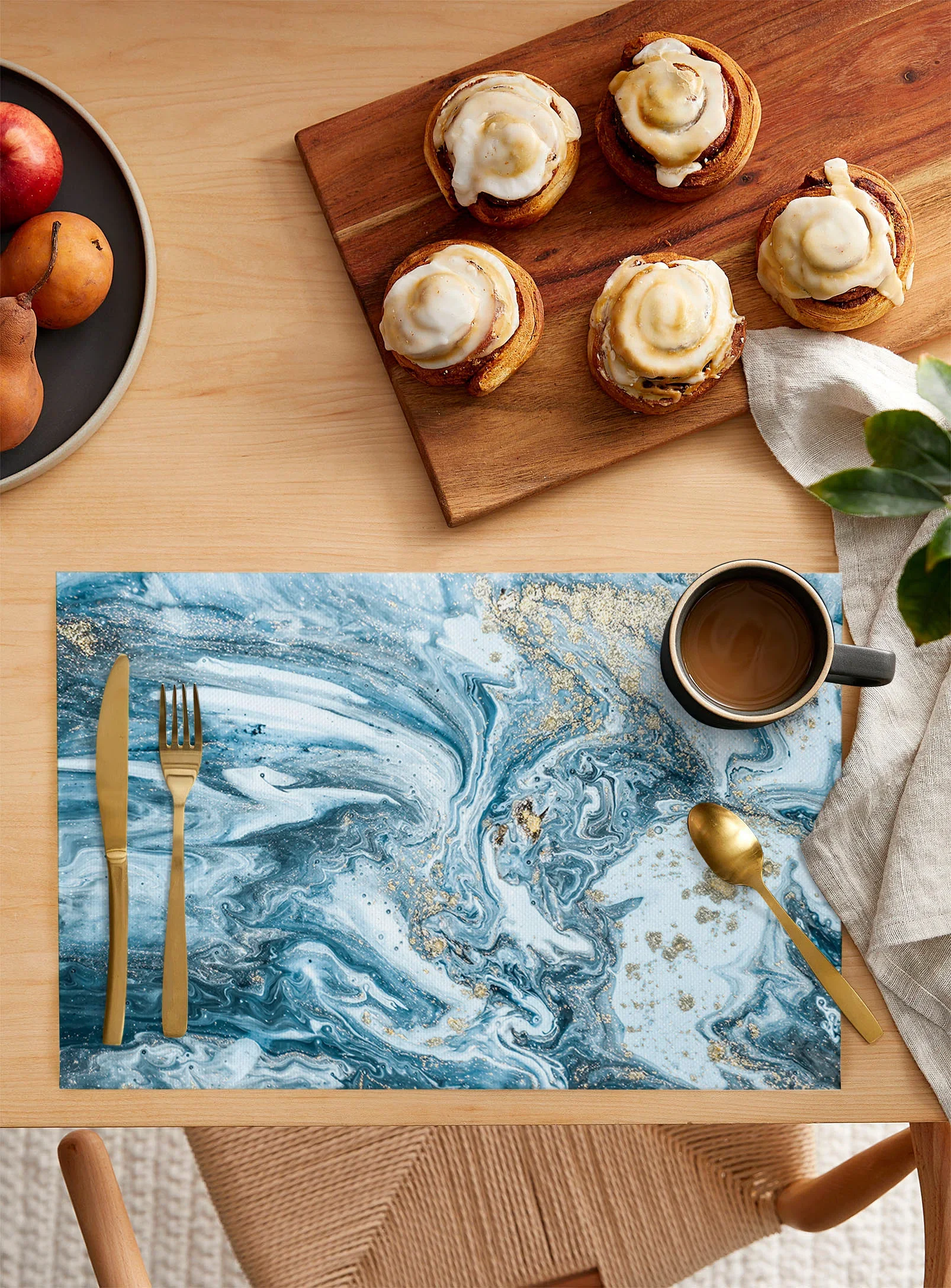 4/6 Pcs Placemat Marble Blue And Gold Abstract Kitchen Placemat Home Decoration Dining Table Mats Coffee Coaster Mat