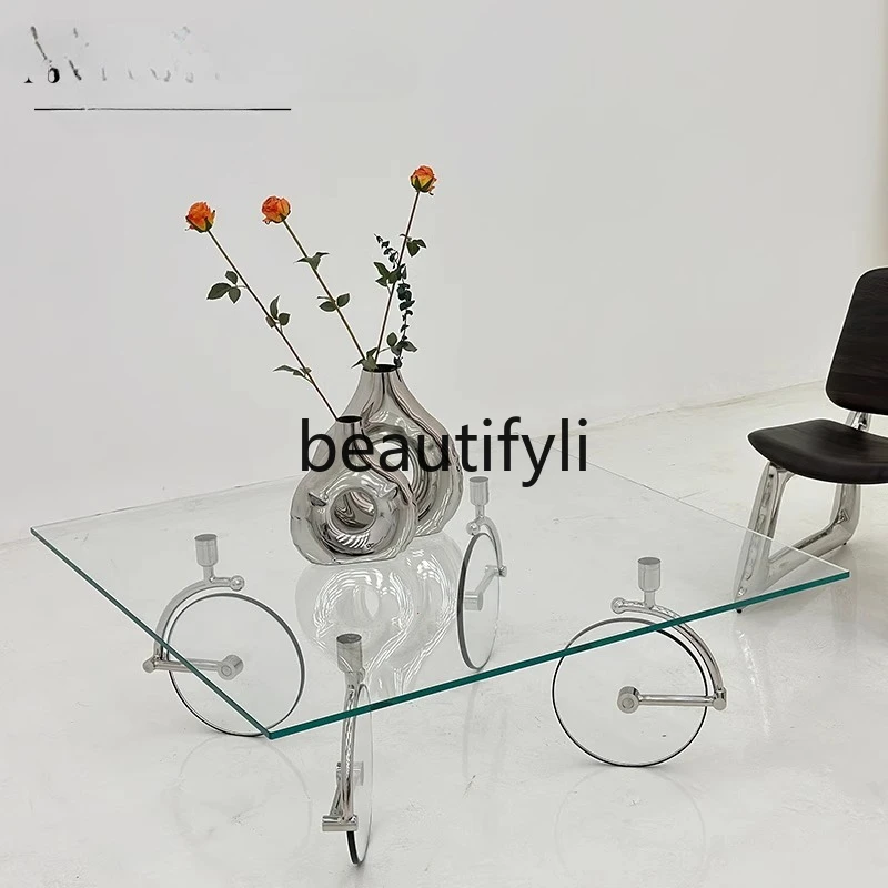 

Modern minimalist style movable wheel shape coffee table minimalist advanced glass low table