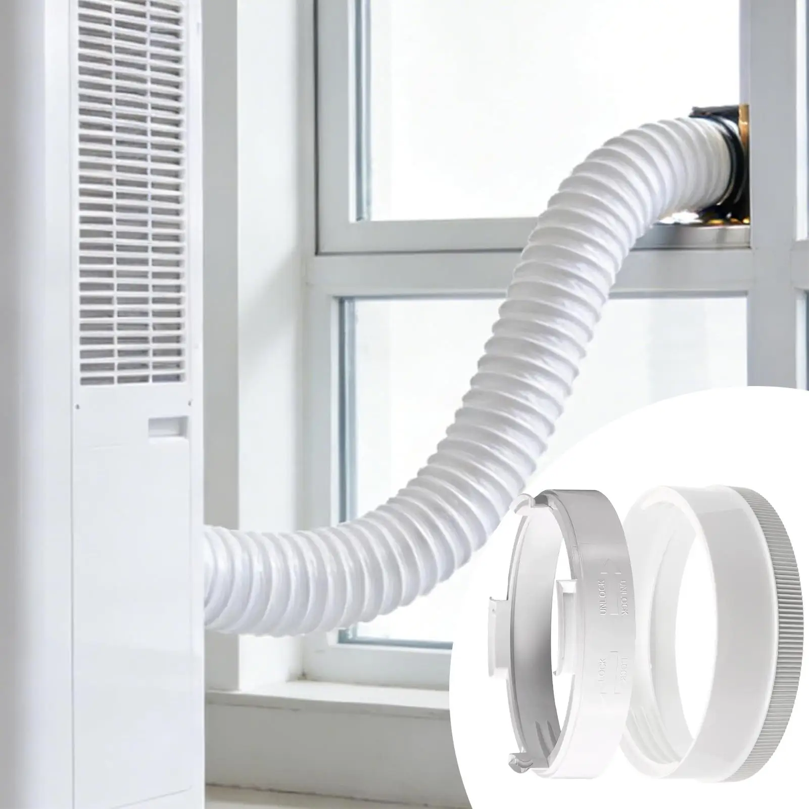 Portable AC Exhaust Hose Coupler Tool-Free Universal Vent Connector Secure Leak-Proof Adapter Fits 5.1/5.9 inch Hoses For Home