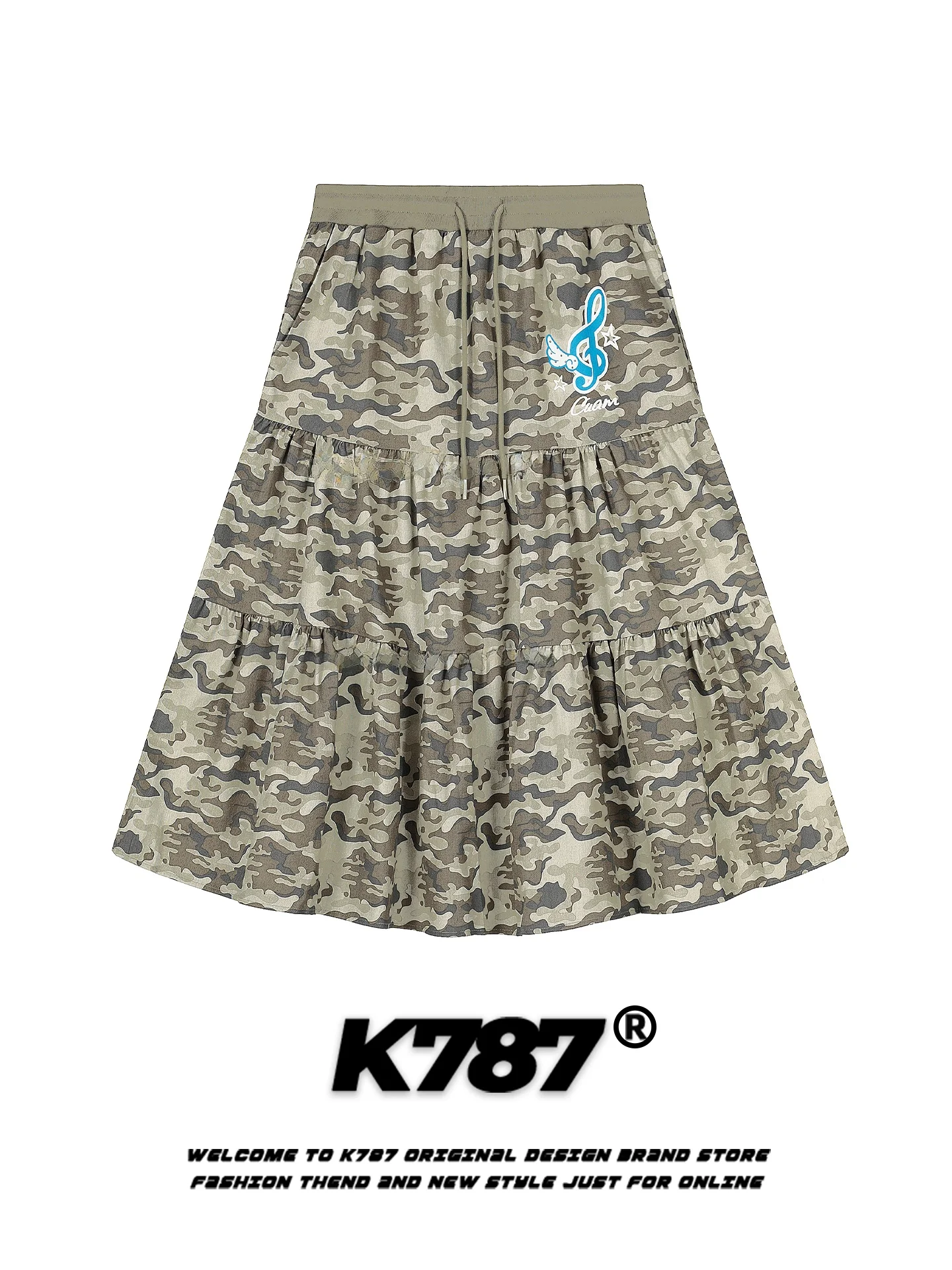 

Плиссированная юбка А-силуэта K787 в американском ретро-стиле с камуфляжным принтом, свободного кроя, с высокой талией, повседневная, универсальная, для женщин