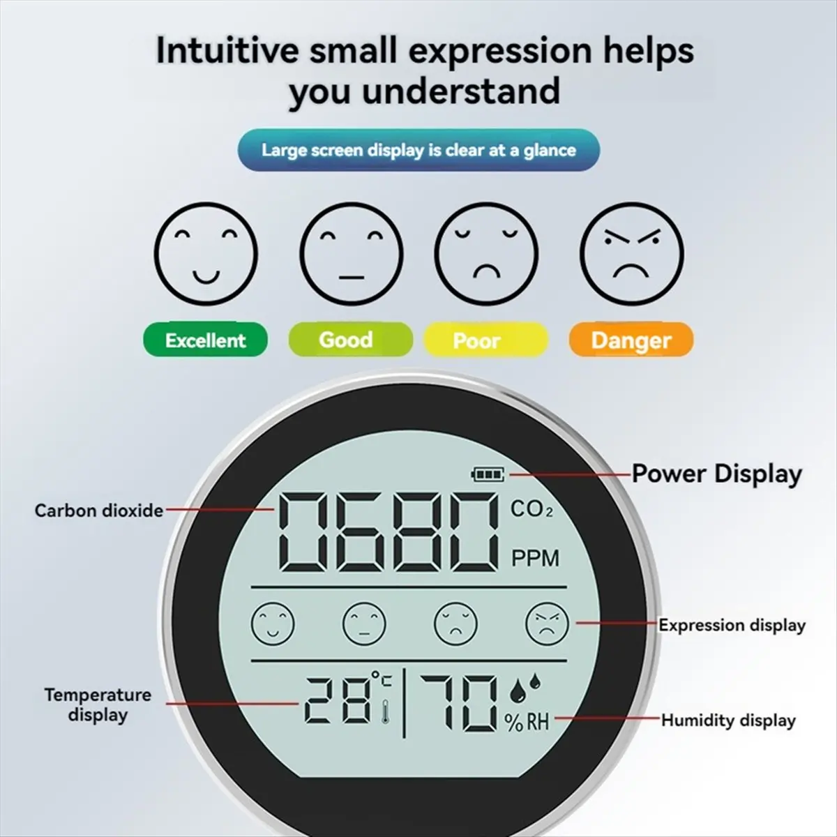【~ New N07R】Air Quality Monitor CO2 Meter Carbon Dioxide Detector Temperature Humidity Detection for Home Car Silver