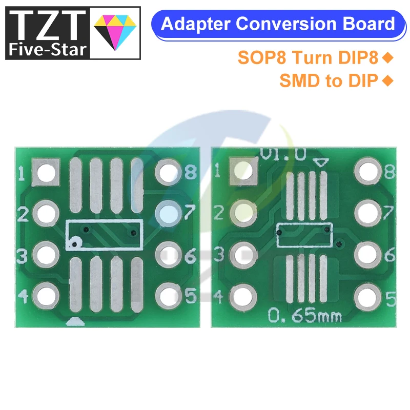 10PCS SOP8 turn DIP8 / SMD to DIP IC adapter Socket SOP8/TSSOP8/SOIC8/SSOP8 Board TO DIP Adapter Converter Plate 0.65mm 1.27mm