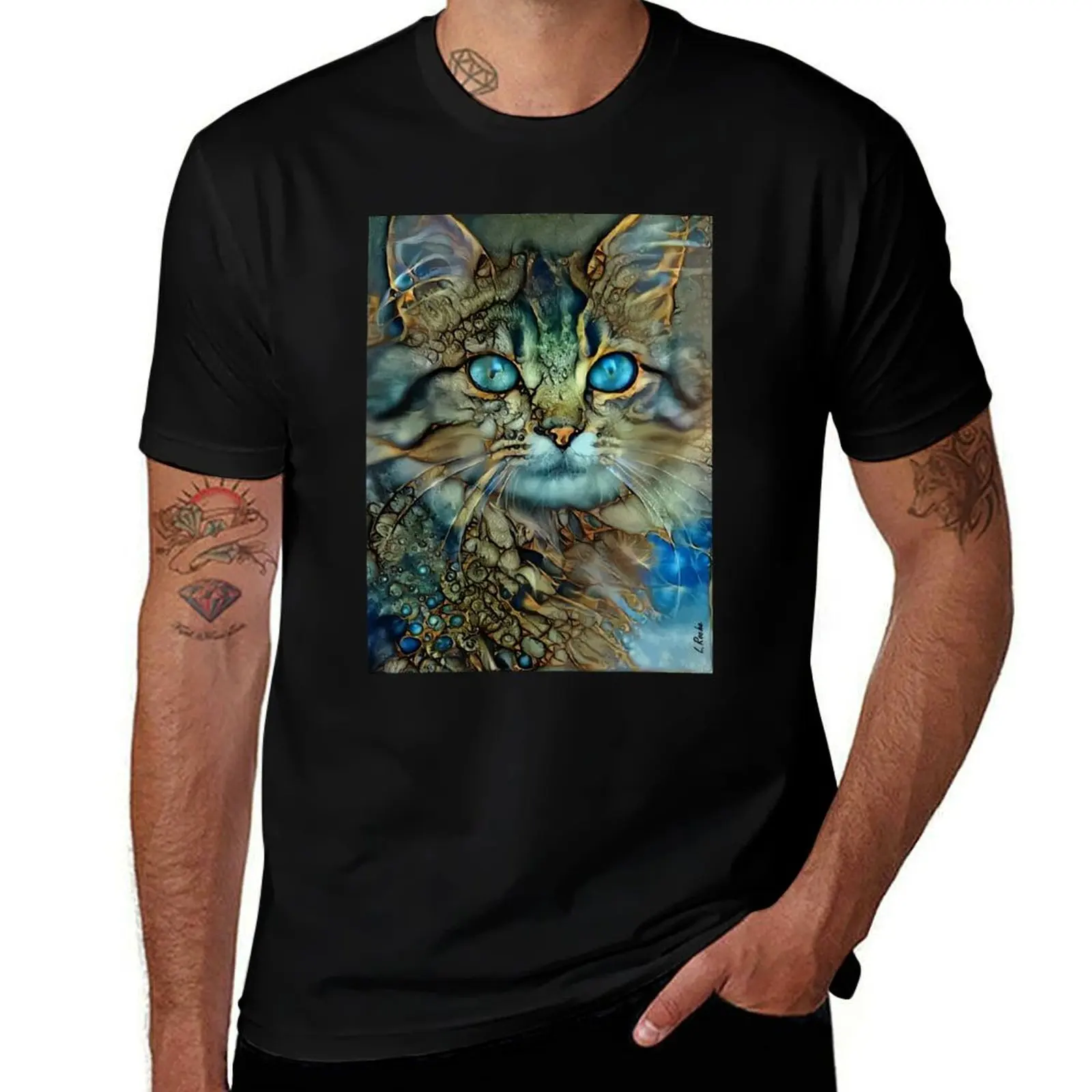 Catty-cat - Peintures de Léa Roche - T-shirt décontracté et résistant pour le travail, motif chat, chaton
