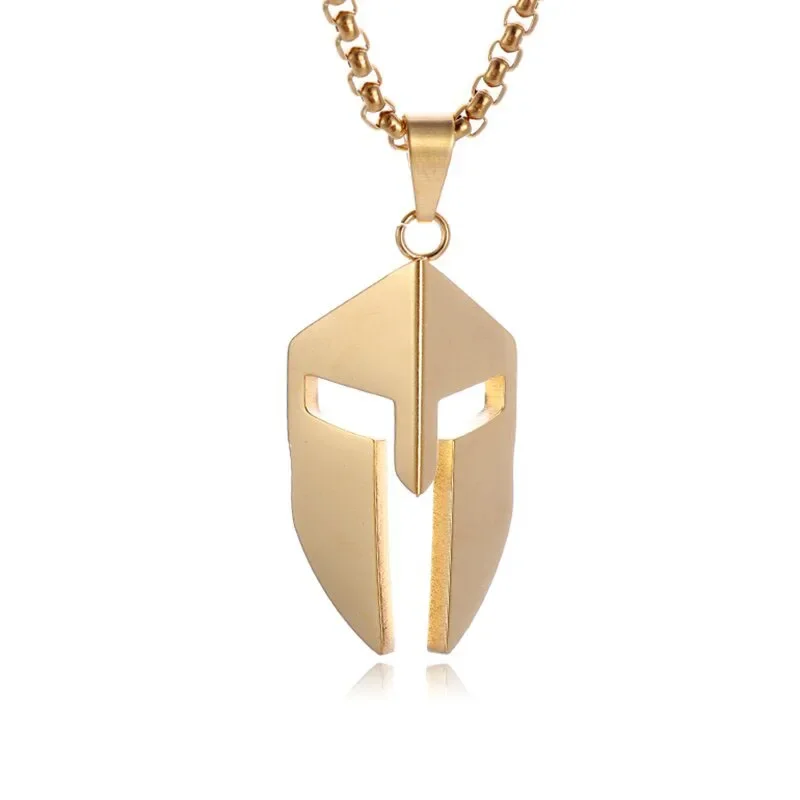 Retro Victory Ares Spartan Helmet Pendant Stainless Steel Ancient Greek Roman Spartan Mask Necklace Men Hip Hop Jewelry