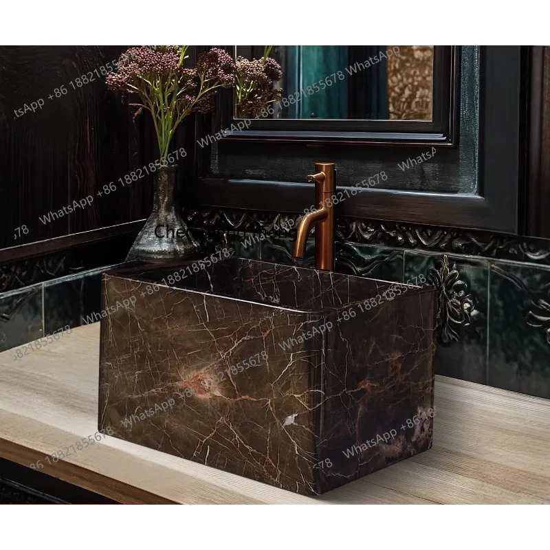 Marble integrated wash basin deepened and raised stone, bathroom counter basin