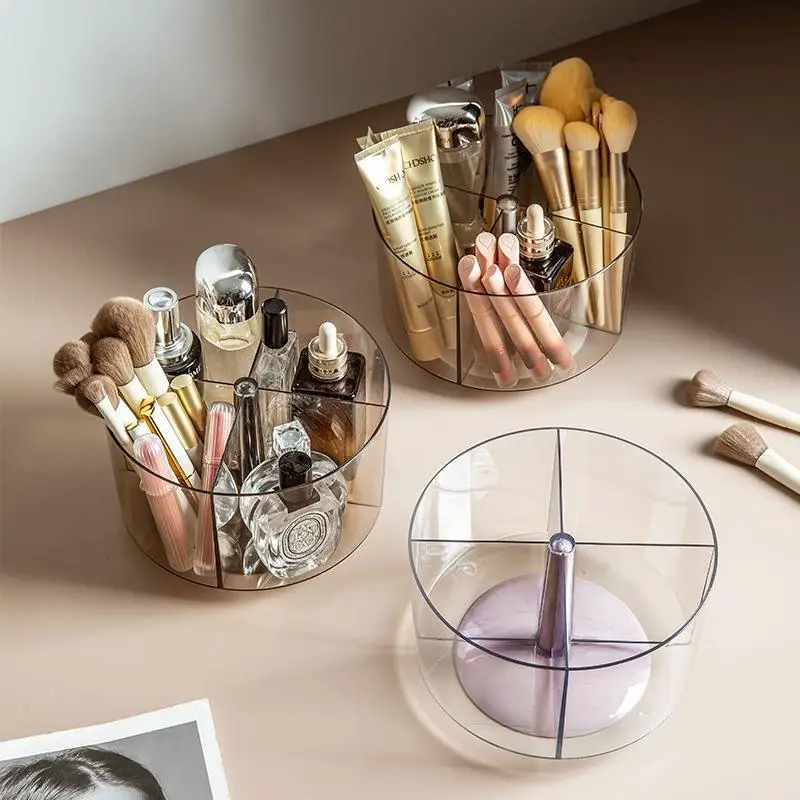 Clear 360° Rotating PET Makeup Organizer 4-Slot Cosmetic Storage Box for Bathroom Vanity Skincare Organizing