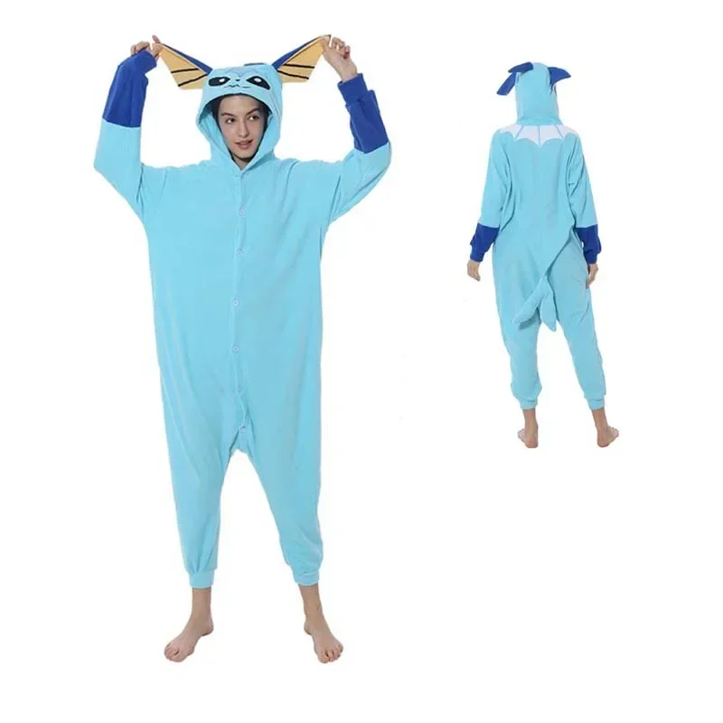 Nuovo 2025 Morbido Pigiama da donna Onesies Vaporeon Kigurumi Pigiama in pile Indumenti da notte con costume cosplay con cappuccio per Halloween Chr *o *