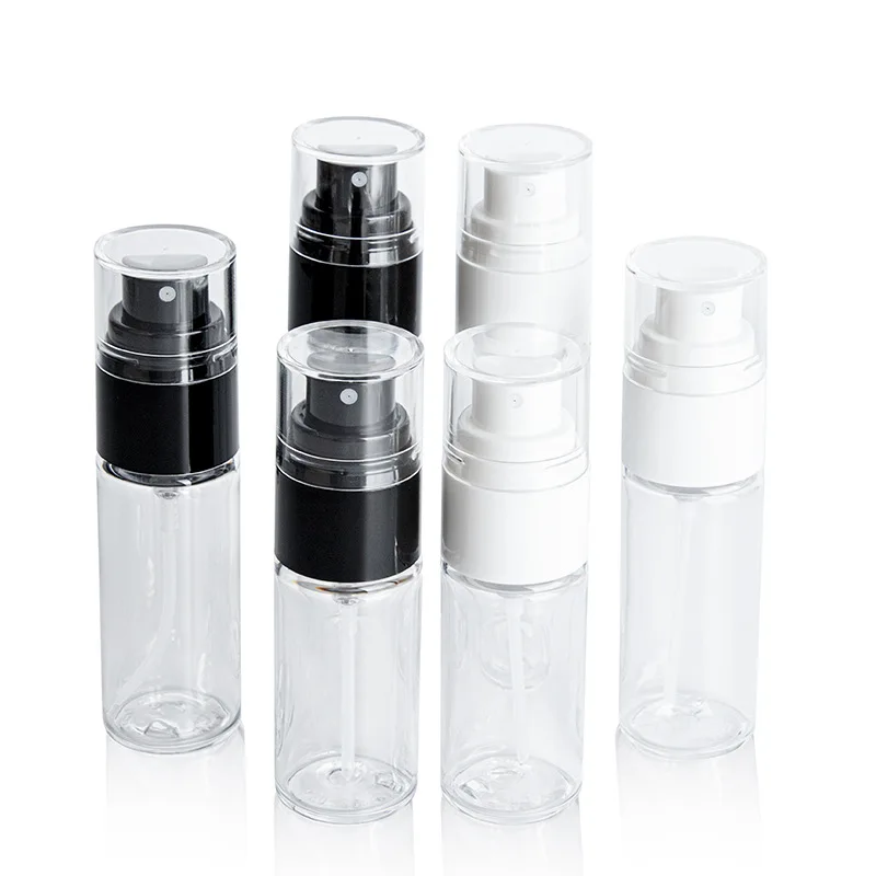 

25Pcs 25ml 30ml 40ml Clear Plastic PET Cosmetic Sample Refillable Bottle Black White Pump Empty Perfume Mist Spray Bottle