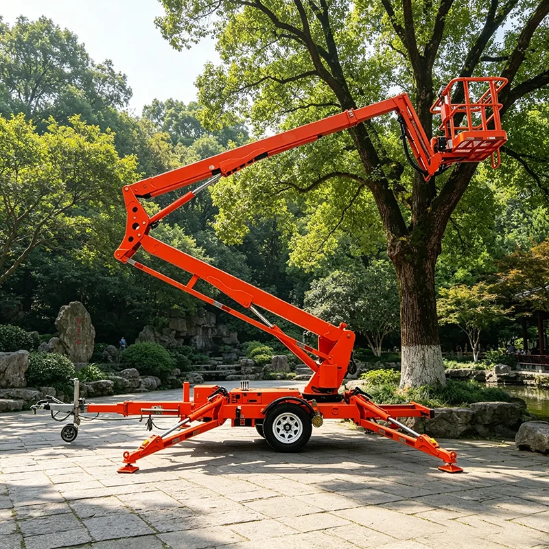 Customized 20m Trailer Mounted Cherry Picker 360° Rotatable Aerial Elevator Stable Outreach For Street Light Installation Works