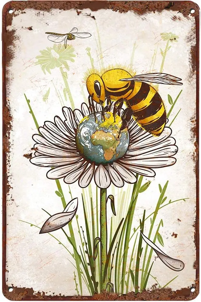 LINQWkk Tin Sign Save The Planet Bee Funny Novelty Metal Retro Wall Decor for Home Gate Garden Bars Restaurants Cafes Office Sto