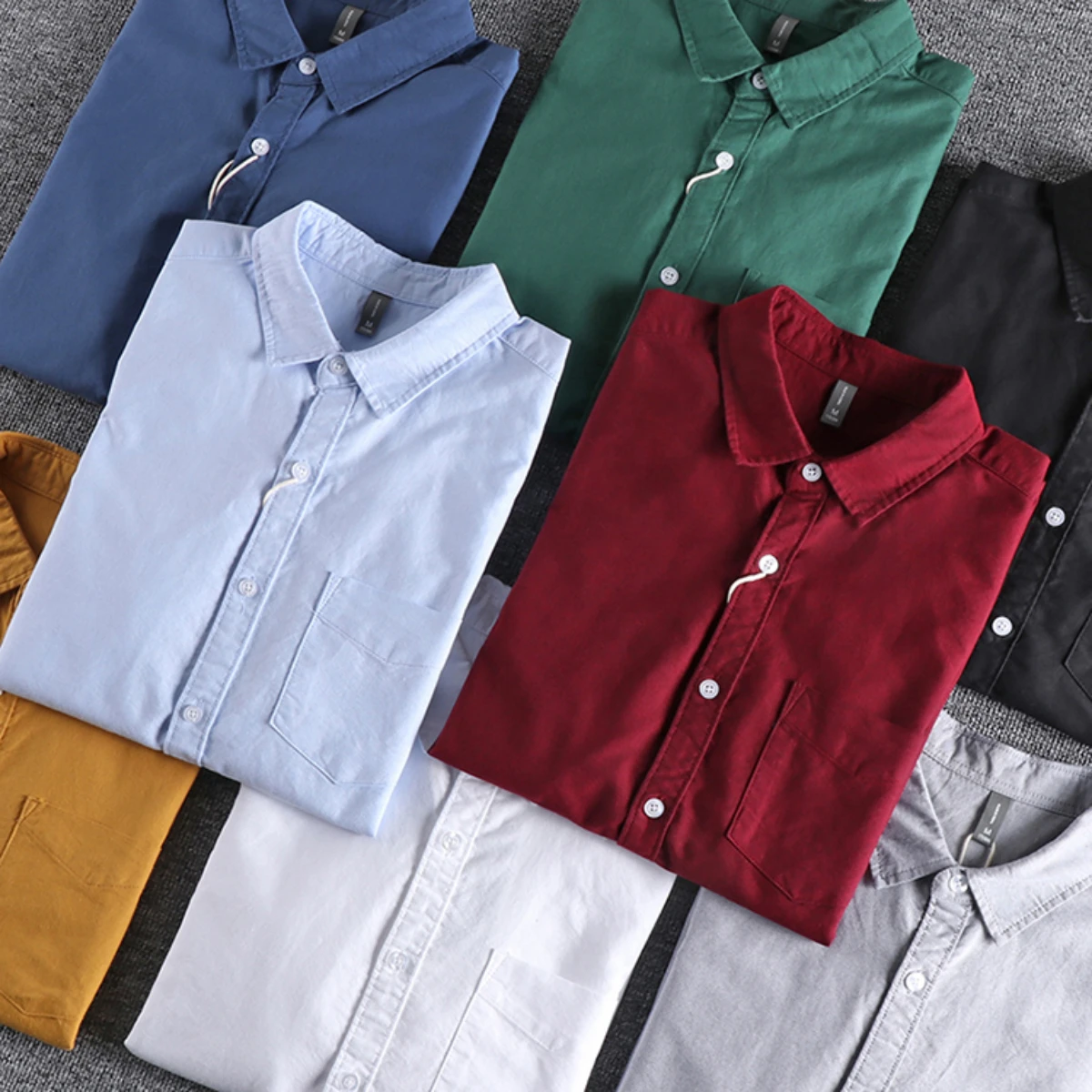 Washed Oxford fabric basic simple pocket Long Sleeve Shirt Men's spring and summer new casual top