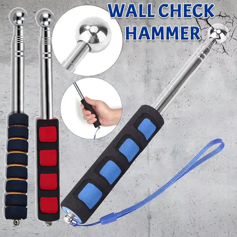 Telescopic Wall Check Hammer Stainless Steel Empty Drum Test Hammer Retractable Inspection Rod Home Renovation Inspection Tool