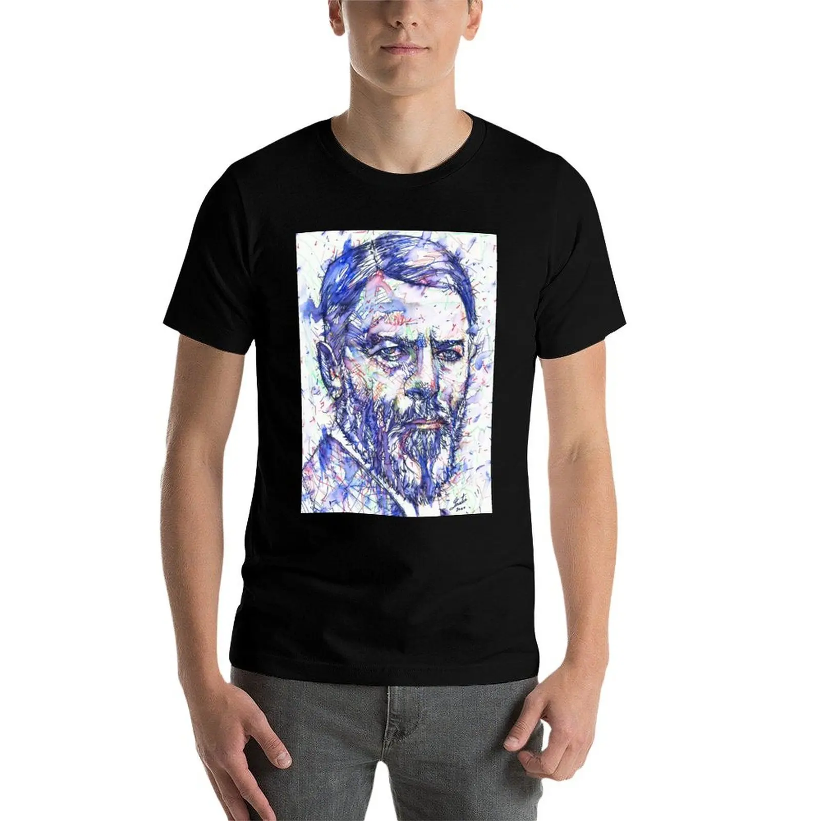 صورة MAX WEBER بألوان مائية وحبر. 1 تي شيرت تي شيرت للرجال حزمة تي شيرت أبيض مخصص