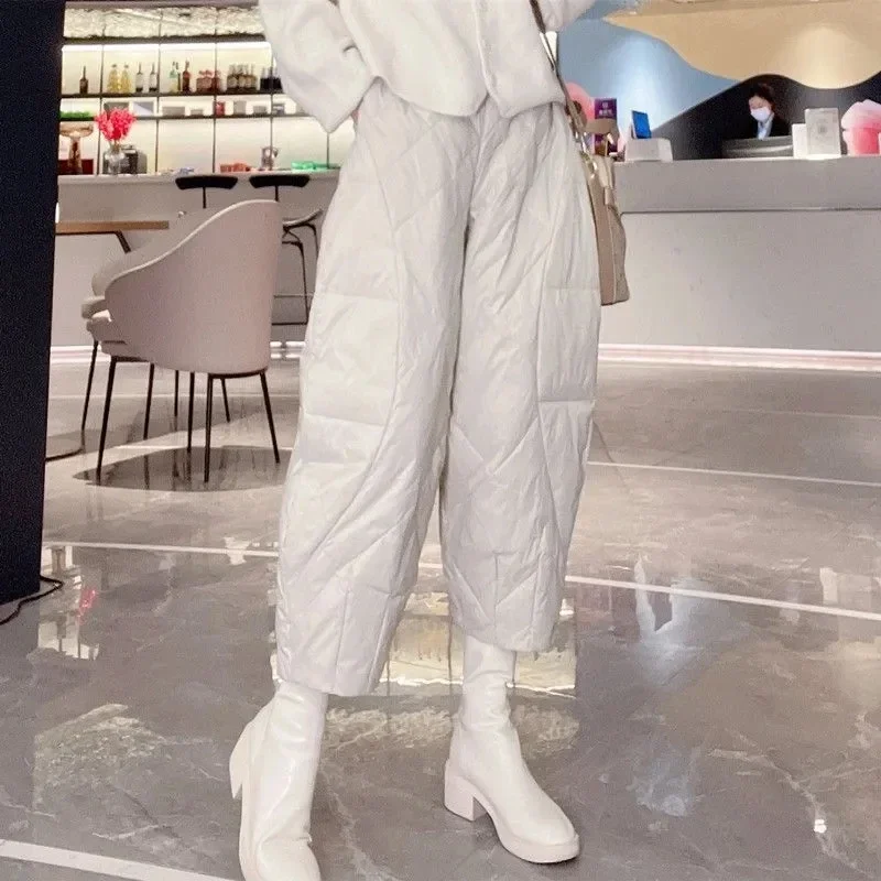 Oversize 4xl Baggy Down Cotton Pants Women Casual Windproof Puffy Harem Pantalones Warm High Waist Ankle Length Spodnie Z371