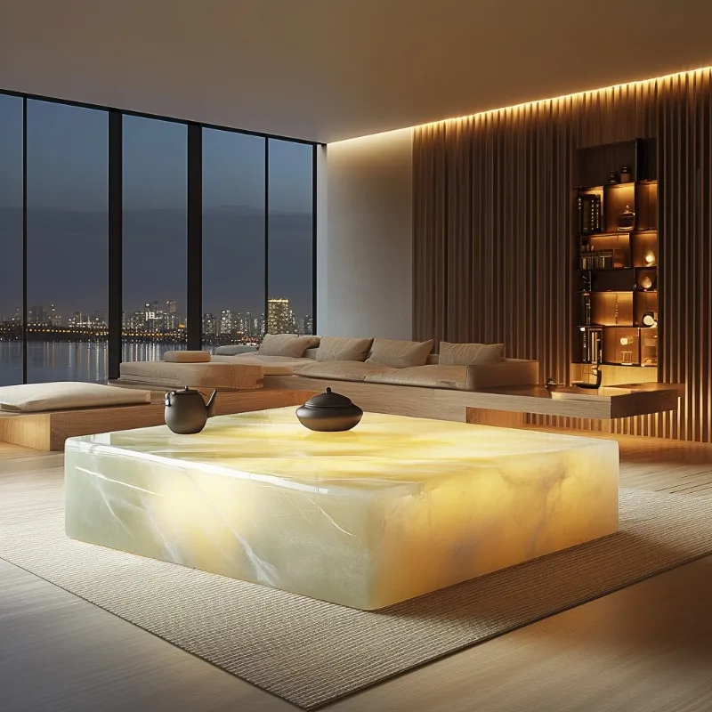 Jade coffee table luminous marble natural high-end villa cream wind