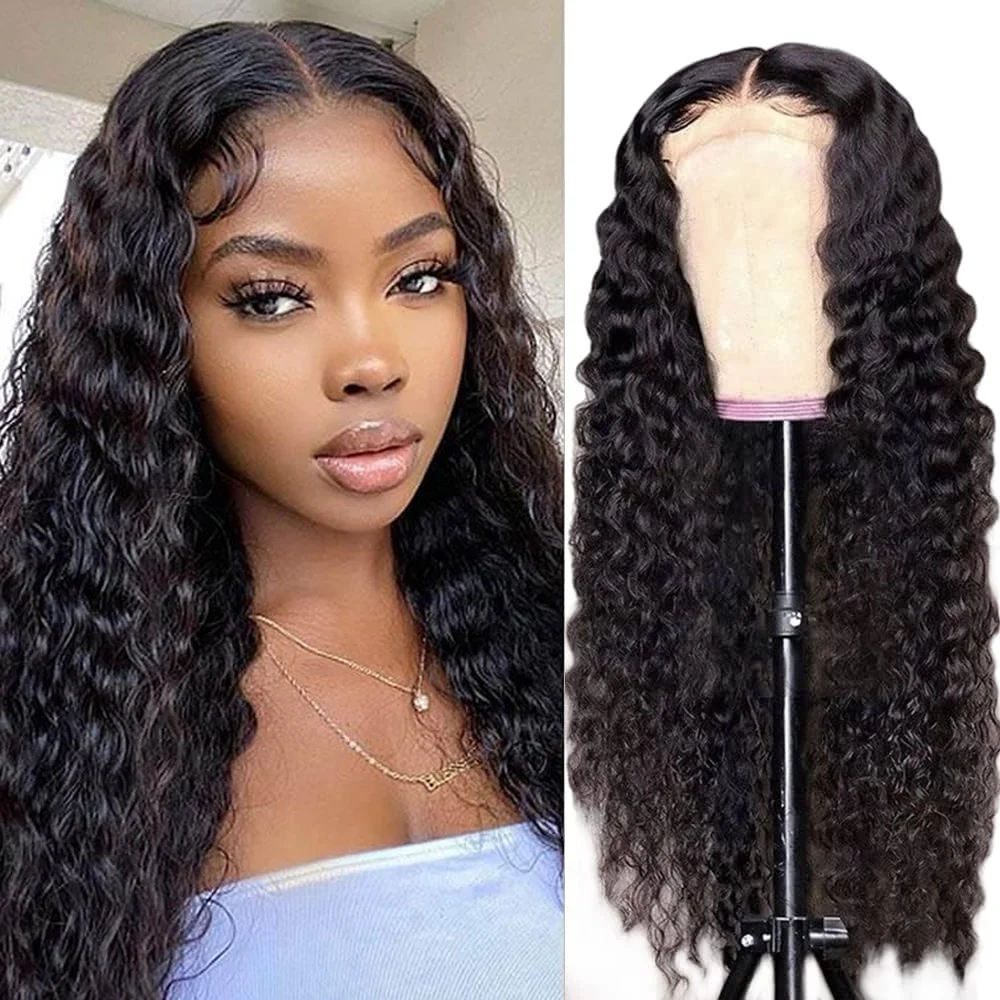 

Парики фронта шнурка 4x4 Water Wave HD, 100% бразильские парики из натуральных волос, бесклеевые, плотность 200%, предварительно выщипанные, с детскими волосами, парики для женщин