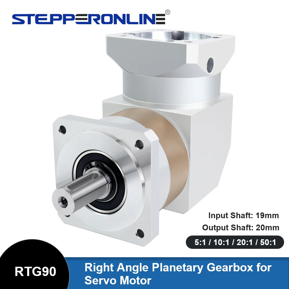 STEPPERONLINE Corner Reducer Right Angled 90Degree Reducer Planetary Gearbox 19mm Input 5:1,10:1,20:1,50:1 RTG90 for Servo Motor