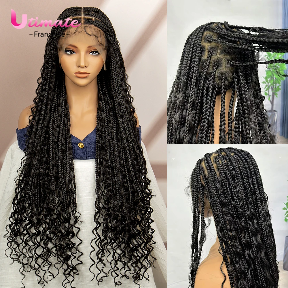 Synthetic Full Lace Bohemian Box Braided Wigs with Baby Hair Boho Box Braided Wigs Curly Hair Full Lace Front Wigs