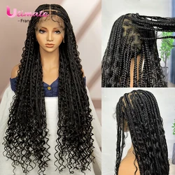 Synthetic Full Lace Bohemian Box Braided Wigs with Baby Hair Boho Box Braided Wigs Curly Hair Full Lace Front Wigs