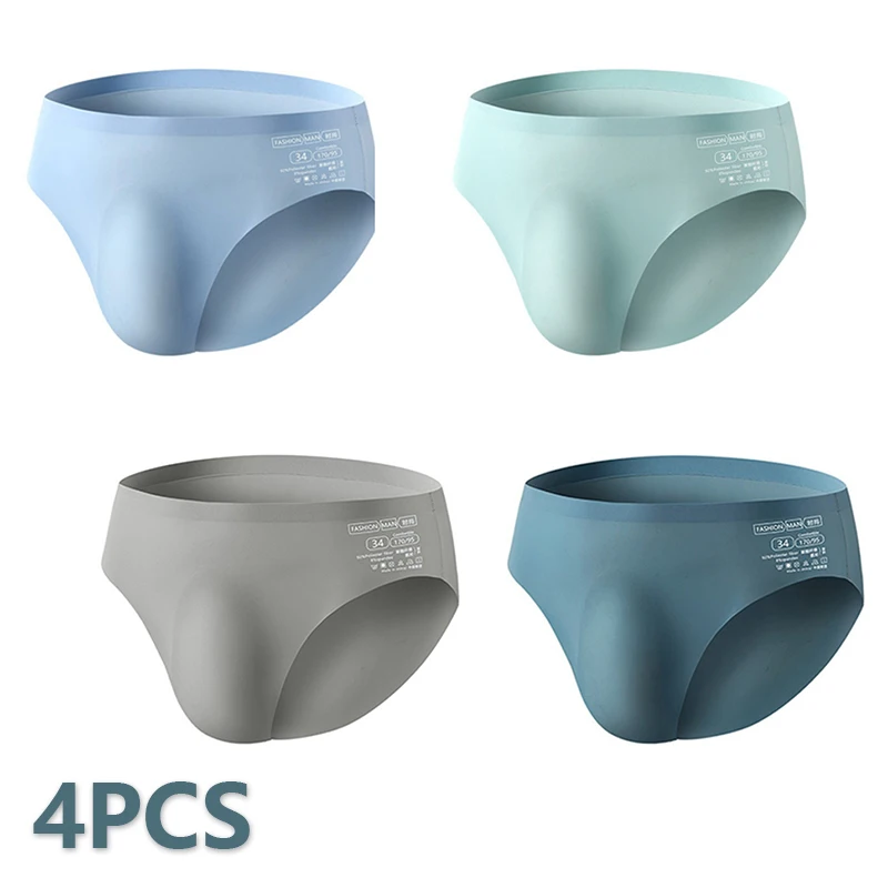 

4PCS Summer Men Ice Silk Seamless Briefs XL-4XL Ultra-thin Sexy Panty Quick-drying Panties Trendy Breathable Simple Underwear