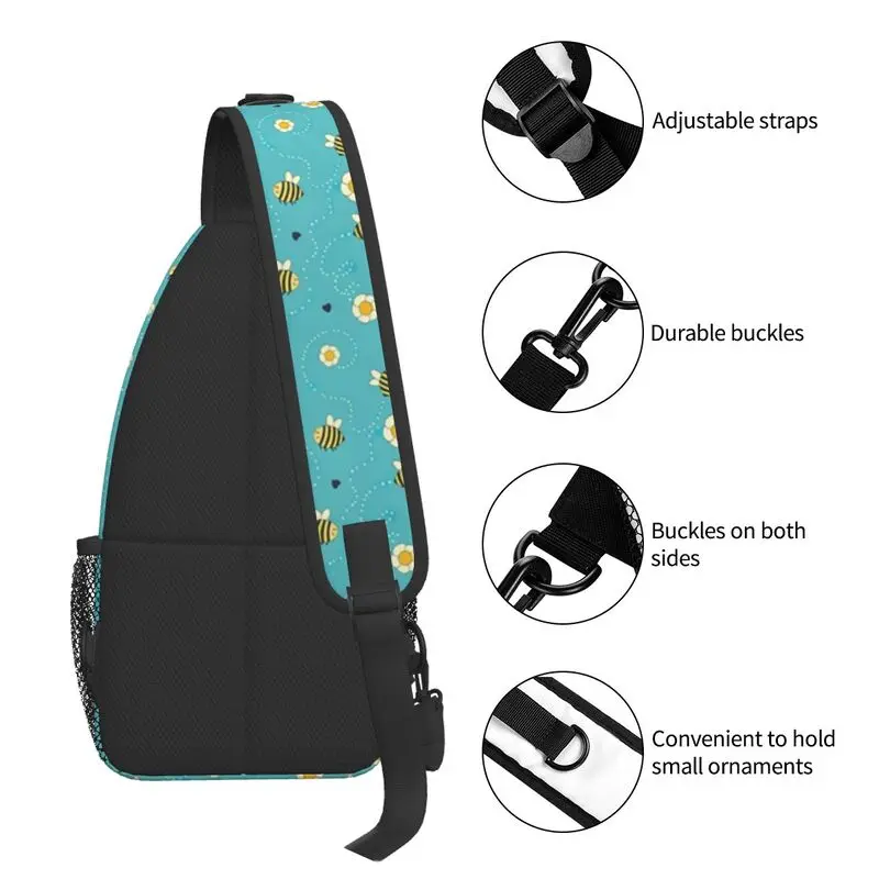 Moda padrão de girassol com abelhas bonitos sling sacos para viagens caminhadas floral flor peito crossbody mochila ombro daypack