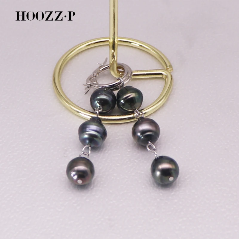 

HOOZZ.P Tahitian Baroque Black Pearl Earrings 9-10mm Seawater Pearl Certified 925 Sterling Silver Perfect Fine Jewelry For Women