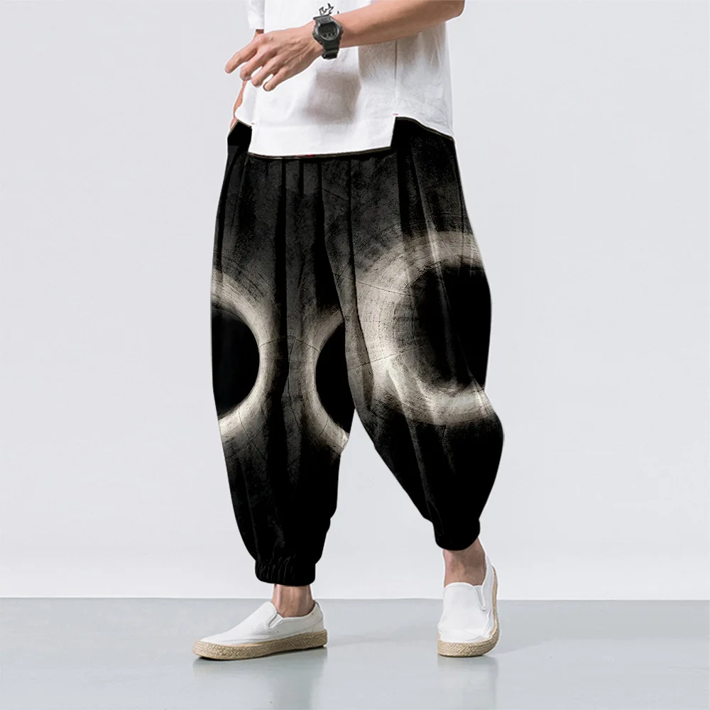Hipster Ice Silk Satin Men's Pants Visual Illusion Chinese Style Trousers Smooth Satin Pants Tai Chi Beach Pants