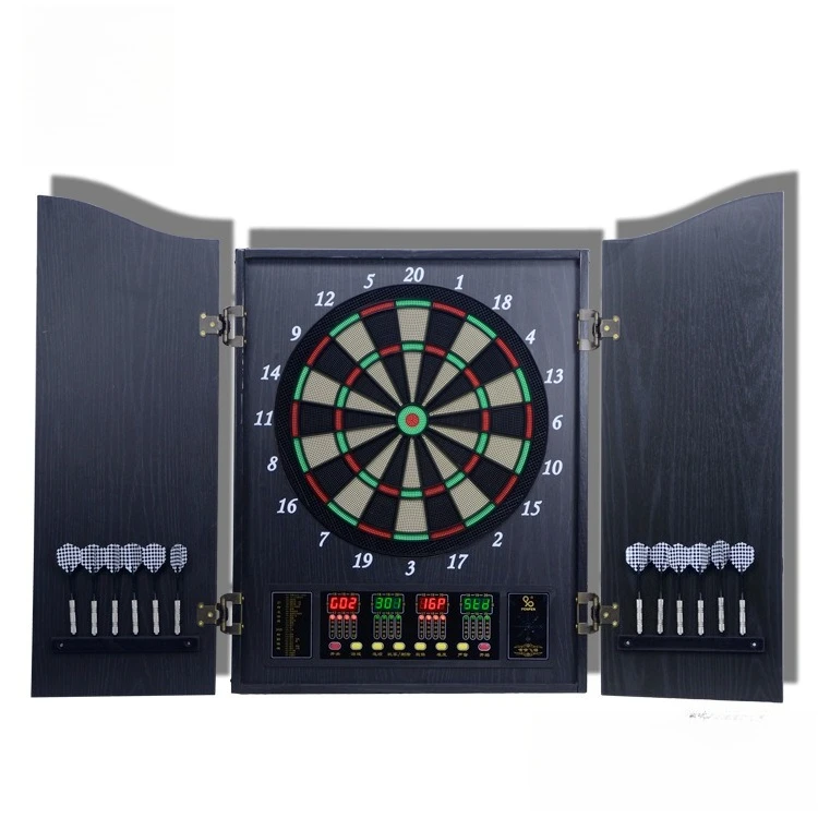 Luxury electronic wooden box dart board 18 inch automatic scoring dart board soft dart board