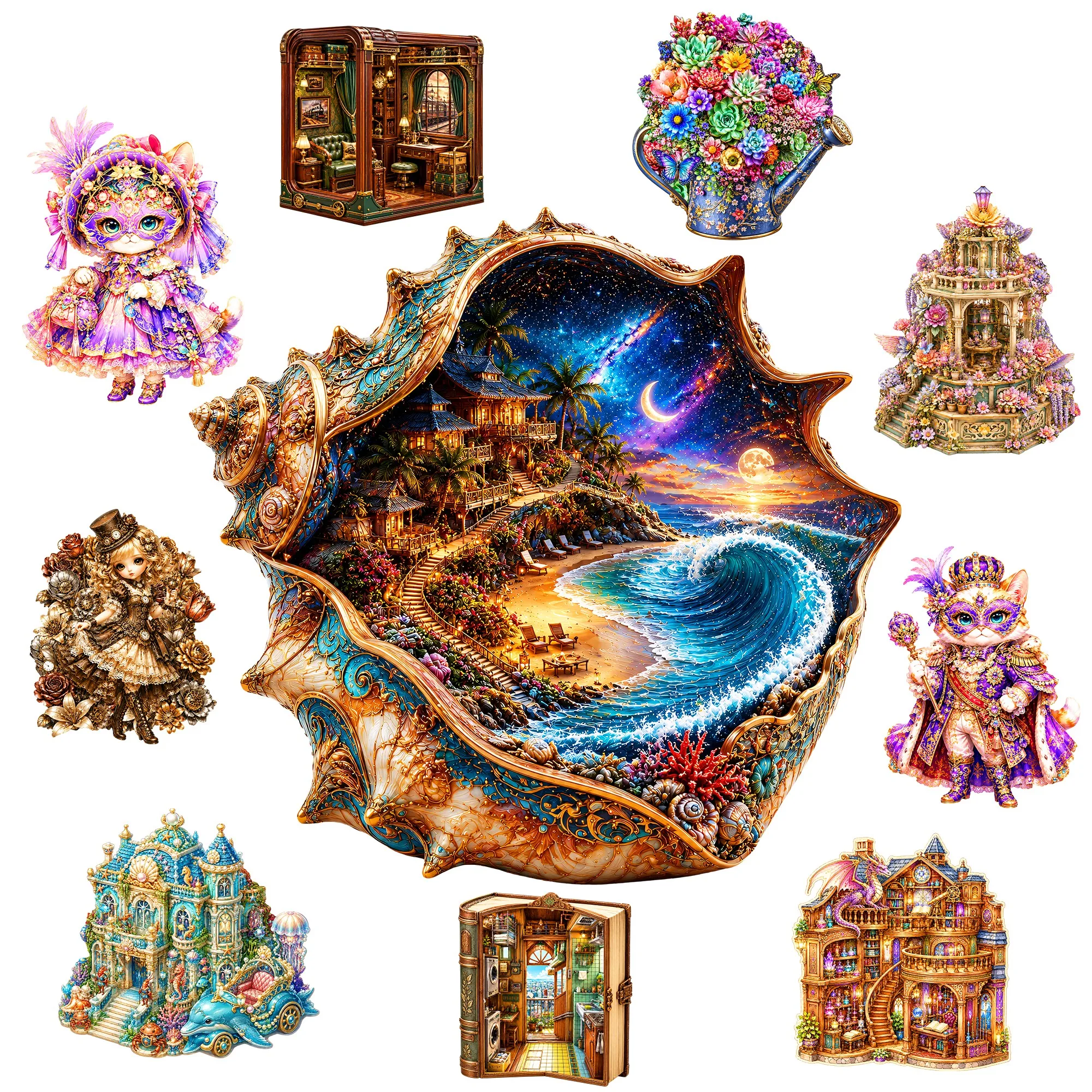 Ocean Bay Night Scenery and Fantasy Wooden Animal Jigsaw Puzzle Gift Toy Brain Teaser Unique Gift Idea for Any Occasion
