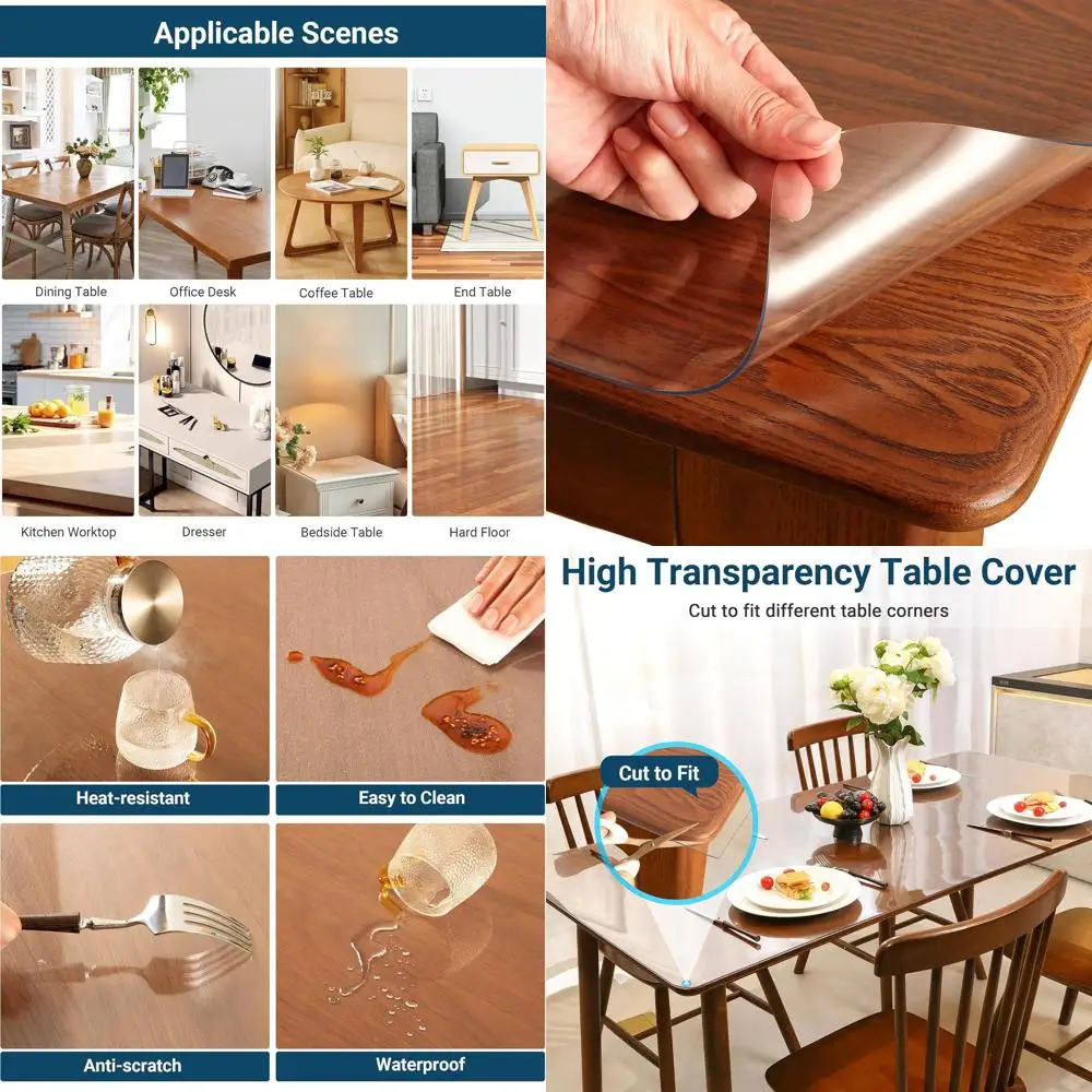 

Rectangle 42x96 Clear Plastic Table Cover, 1.5mm Thick, Waterproof and Scratch-Resistant Protective Mat for Home and Office Tabl