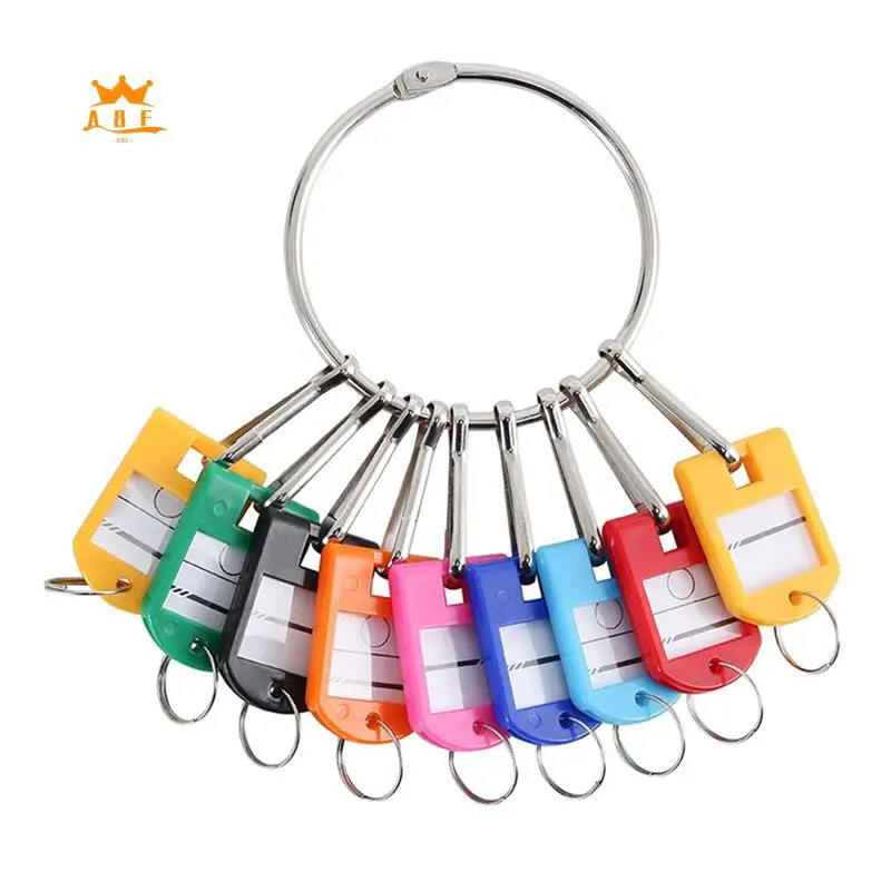 

A08E-Portable Metal Ring Key Organizer Durable In Use With 10 Spring Hooks & Key Tags With Ring And Label Window