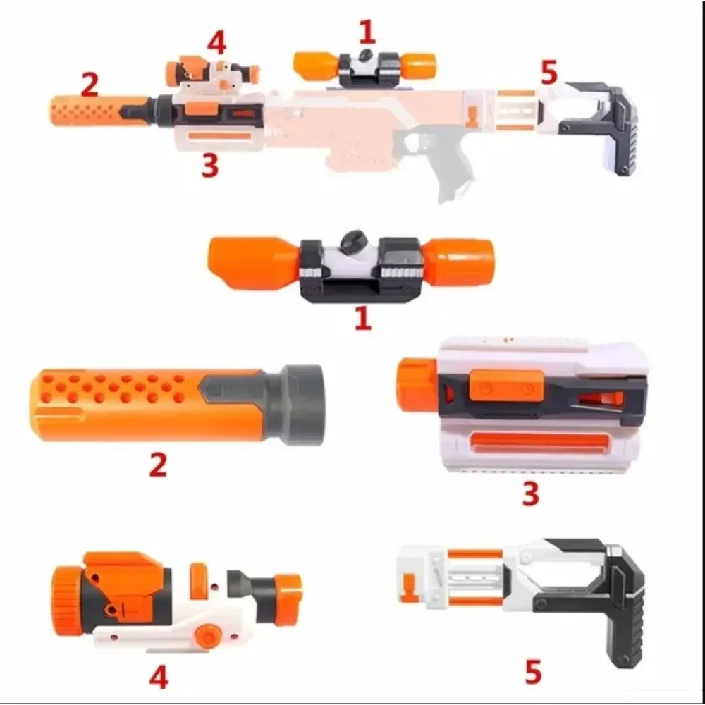 Universal Toy Gun Accessories for Nerf N-strike Elite Series Muffler Tail Stock Flashlight Soft Bullets Toy Gun Mosdified