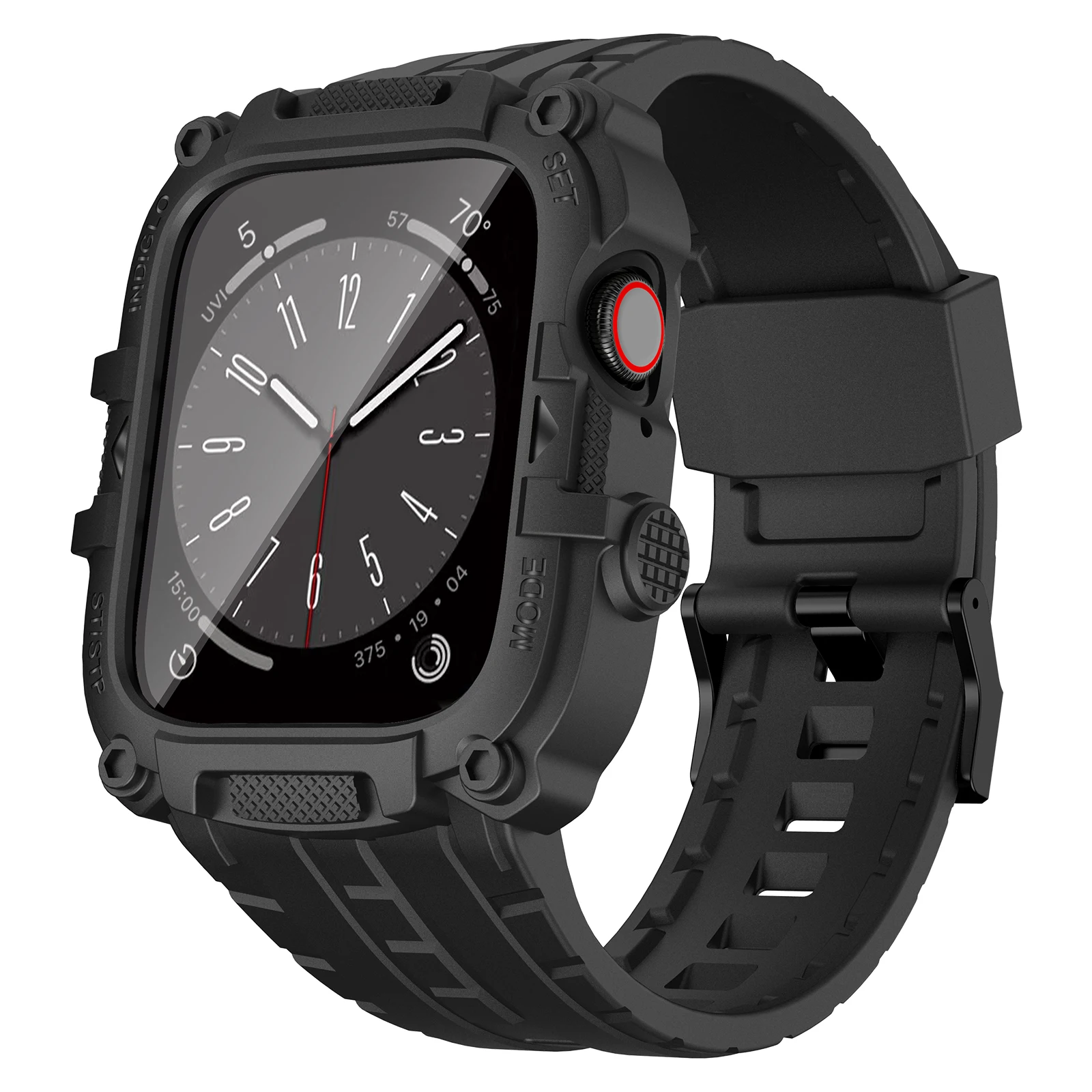 Compatible with Apple Watch Apple Iwatch12345678SE TPU Protective Case + Tempered Film Integrated Strap