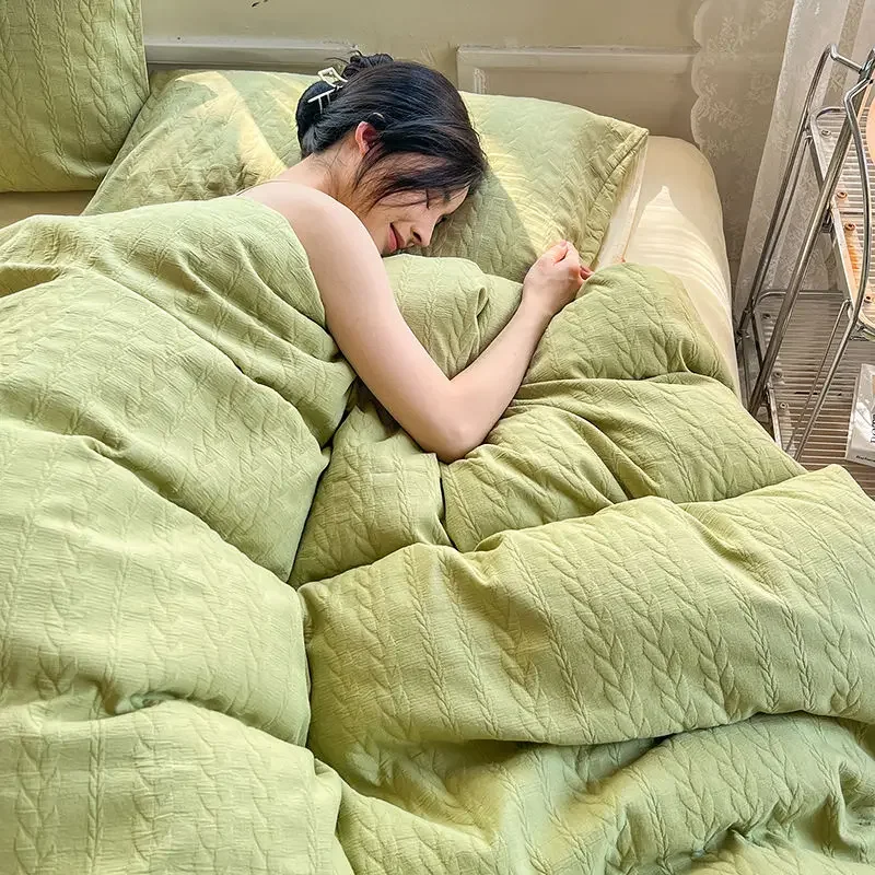 

Avocado Green Winter Tassel Quilt Cover Soft Warm Comfortable Quilt Cover Warm Duvet Cover Solid