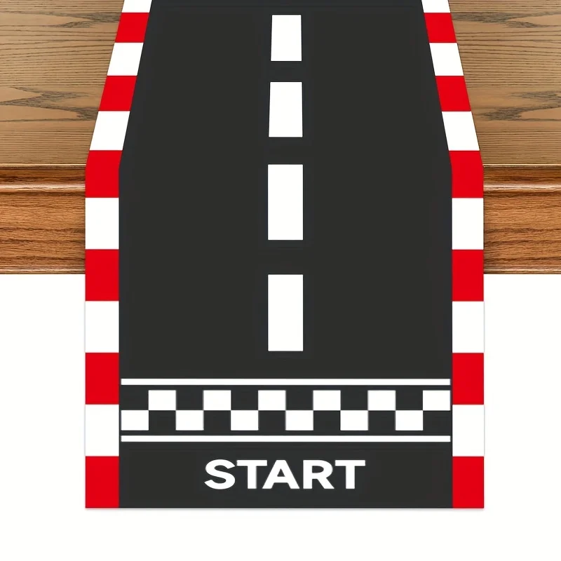 Black Red Racing Track Linen Table Runner Racing Themed Decor Reusable Kitchen Dining Table Runner Holiday Party Decorations